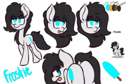 Size: 1500x1000 | Tagged: safe, artist:claudearts, derpibooru import, oc, oc:frostie, pony, pony town, :p, bedroom eyes, disembodied head, eyeshadow, food, head, makeup, popsicle, reference sheet, silly, solo, tongue out