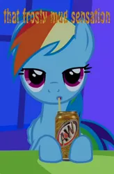 Size: 800x1223 | Tagged: a&w, bedroom eyes, derpibooru import, drinking, product placement, rainbow dash, root beer, safe, sipping, straw, text