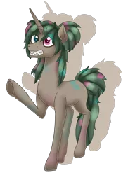 Size: 1396x1922 | Tagged: safe, artist:spokenmind93, derpibooru import, oc, ponified, unofficial characters only, garbodor, pony, unicorn, heterochromia, messy mane, pokémon, ponymon, raised hoof, raised hooves, scruffy, shadow, sharp teeth, simple background, solo, spots, teeth, transparent background