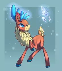 Size: 2700x3100 | Tagged: safe, artist:passigcamel, derpibooru import, velvet reindeer, deer, reindeer, them's fightin' herds, colored hooves, community related, female, ice, one eye closed, raised hoof, solo