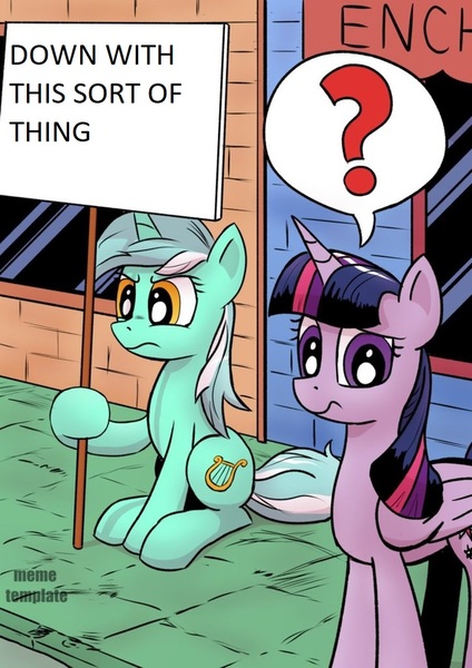 Size: 724x1024 | Tagged: safe, derpibooru import, twilight sparkle, twilight sparkle (alicorn), alicorn, pony, unicorn, confused, exploitable meme, father ted, female, frown, glare, hoof hold, lyra's sign meme, mare, meme, parody, pictogram, protest, question mark, raised eyebrow, sign, speech bubble