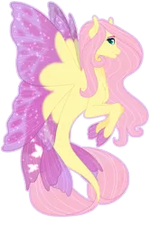Size: 1435x2158 | Tagged: artist:djspark3, derpibooru import, fluttershy, looking at you, safe, seaponified, seapony fluttershy, seapony (g4), simple background, smiling, solo, species swap, transparent background