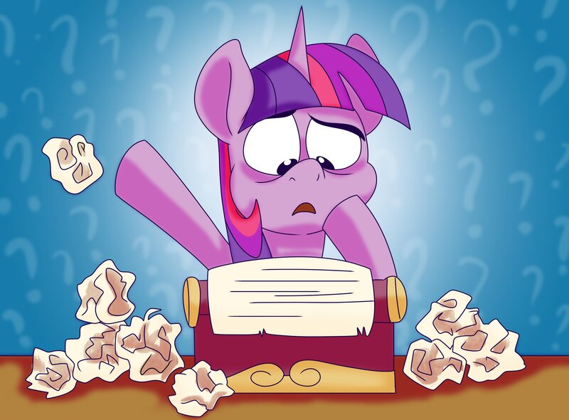 Size: 2048x1511 | Tagged: safe, artist:nanook123, derpibooru import, twilight sparkle, pony, cute, female, mare, paper, question mark, solo, typewriter, writer's block