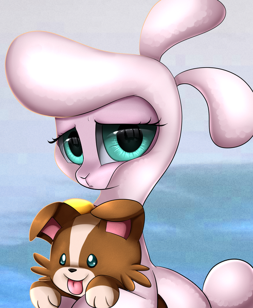 Size: 1446x1764 | Tagged: safe, artist:pridark, derpibooru import, part of a set, pom lamb, dog, sheep, them's fightin' herds, bust, community related, female, lamb, portrait, puppy, tongue out