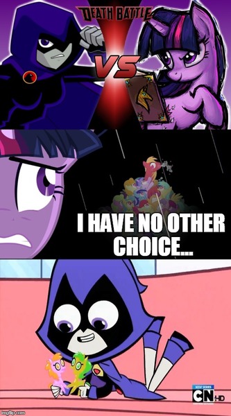 Size: 500x902 | Tagged: book, death battle, death battle!: raven vs twilight sparkle, derpibooru import, exploitable meme, meme, raven (teen titans), safe, teen titans, teen titans go, twilight sparkle