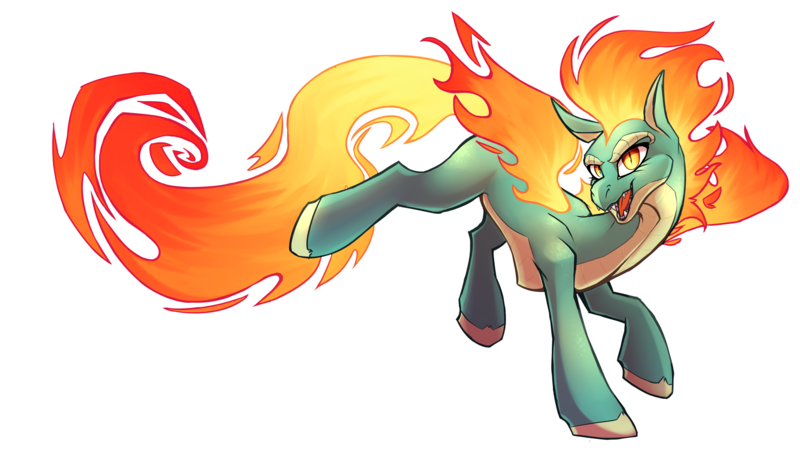 Size: 3840x2160 | Tagged: alternate version, artist:aegann, community related, derpibooru import, dragon, female, hybrid, longma, mane of fire, open mouth, safe, simple background, solo, them's fightin' herds, tianhuo, transparent background