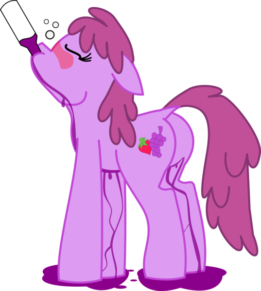 Size: 1215x1358 | Tagged: suggestive, artist:planetkiller, derpibooru import, berry punch, berryshine, pony, alcohol, blushing, dock, drunk, eyes closed, floppy ears, go home you're drunk, messy, mouth hold, puddle, simple background, solo, spilled drink, transparent background, wine