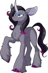 Size: 1295x1959 | Tagged: safe, artist:fizzy-dog, derpibooru import, oleander (tfh), classical unicorn, unicorn, them's fightin' herds, cloven hooves, colored hooves, community related, curved horn, female, horn, leonine tail, looking up, mare, raised hoof, simple background, solo, transparent background, unshorn fetlocks