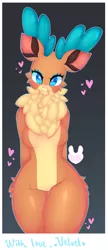 Size: 1660x3854 | Tagged: suggestive, artist:bunxl, derpibooru import, velvet reindeer, anthro, deer, reindeer, them's fightin' herds, barbie doll anatomy, breasts, community related, featureless breasts, featureless crotch, female, looking at you, smiling, solo, solo female, wingding eyes