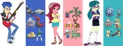 Size: 1061x404 | Tagged: safe, artist:wolf, derpibooru import, flash sentry, gloriosa daisy, juniper montage, equestria girls, crossover, pokémon, pokémon team