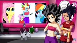 Size: 847x477 | Tagged: safe, artist:matchstickman, derpibooru import, fluttershy, rainbow dash, equestria girls, caulifla, dragon ball super, dragon ball z, image, jpeg, kale (dragon ball), obligatory pony, reaction, video, youtube link, youtube link in the description