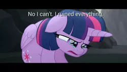 Size: 3642x2048 | Tagged: alicorn, crying, derpibooru import, edit, edited screencap, forced meme, meme, my little pony: the movie, no i can't i ruined everything, safe, screencap, solo, template, twilight sparkle, twilight sparkle (alicorn)