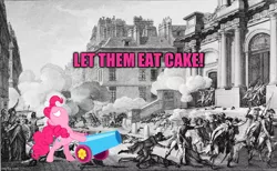 Size: 810x500 | Tagged: 13 vendémiaire, cake, derpibooru import, food, french revolution, meme, party cannon, pinkie pie, semi-grimdark, smiley face