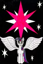 Size: 740x1092 | Tagged: alicorn, artist:mfg637, cutie mark, derpibooru import, safe, solo, spread wings, stars, traditional art, twilight sparkle, twilight sparkle (alicorn), wings