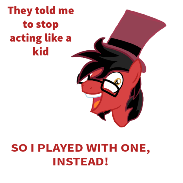 Size: 800x800 | Tagged: caption, derpibooru import, drama, exploitable meme, hat, i didn't listen, image macro, meme, oc, oc:toonkriticy2k, play on words, questionable, red and black oc, semi-grimdark, simple background, text, toongate, top hat, transparent background, we are going to hell, wtf