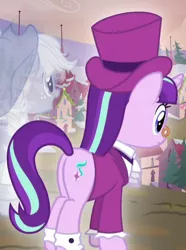 Size: 388x521 | Tagged: a hearth's warming tail, applejack, butt, cropped, derpibooru import, plot, safe, screencap, snowfall frost, spirit of hearth's warming past, starlight glimmer