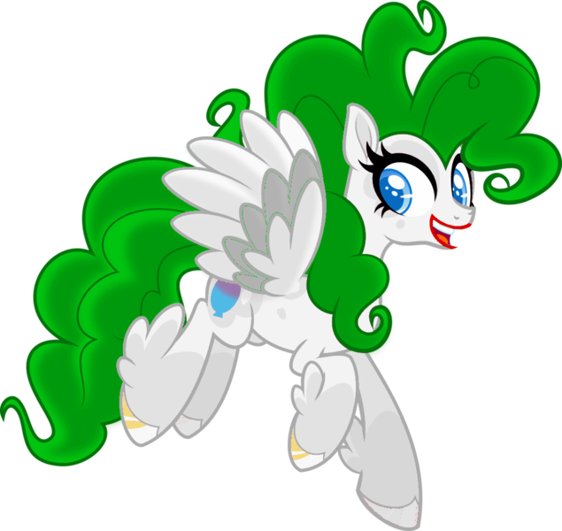 Size: 1083x1024 | Tagged: safe, artist:orin331, derpibooru import, edit, pinkie pie, pegasus, pony, leak, spoiler:g5, female, flying, g5, pegasus pinkie pie, pinkie joker, pinkie pie (g5), race swap, recolor, simple background, solo, the joker, transparent background, vector