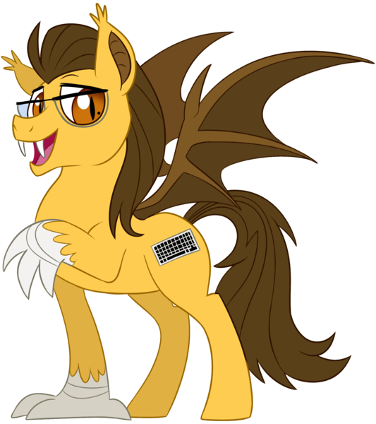 Size: 2400x2700 | Tagged: safe, artist:rush (furaffinity), derpibooru import, oc, oc:keystroke, bat pony, hybrid, bat pony oc, bat wings, fangs, glasses, looking at you, open mouth, simple background, smiling, transparent background, wings