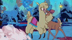 Size: 688x386 | Tagged: safe, derpibooru import, paprika paca, velvet reindeer, alpaca, deer, moose, reindeer, them's fightin' herds, animated, chest fluff, community related, do not want, duo, female, gameplay, gif, kissing, scrunchy face, sno, snow, that alpaca sure does love kisses