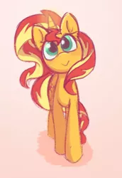 Size: 529x770 | Tagged: safe, artist:artomicmuffin, derpibooru import, sunset shimmer, pony, unicorn, :>, cute, female, gradient background, looking at you, mare, shimmerbetes, smiling, solo