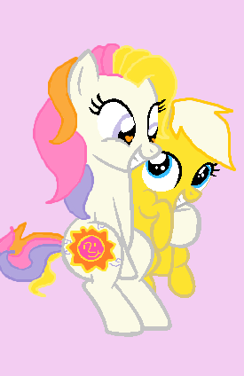 Size: 275x424 | Tagged: artist:mlphistorian, derpibooru import, g3, generational ponidox, hug, safe, sunny daze, sunny daze (g3)