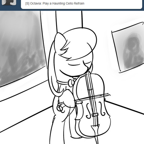 Size: 500x500 | Tagged: safe, artist:erthilo, derpibooru import, octavia melody, earth pony, pony, ask octavia, ask, bipedal, bow (instrument), cello, cello bow, eyes closed, female, mare, monochrome, musical instrument, solo, tumblr