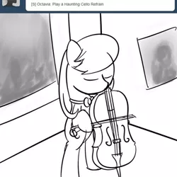 Size: 500x500 | Tagged: safe, artist:erthilo, derpibooru import, octavia melody, earth pony, pony, ask octavia, ask, bipedal, bow (instrument), cello, cello bow, eyes closed, female, mare, monochrome, musical instrument, solo, tumblr