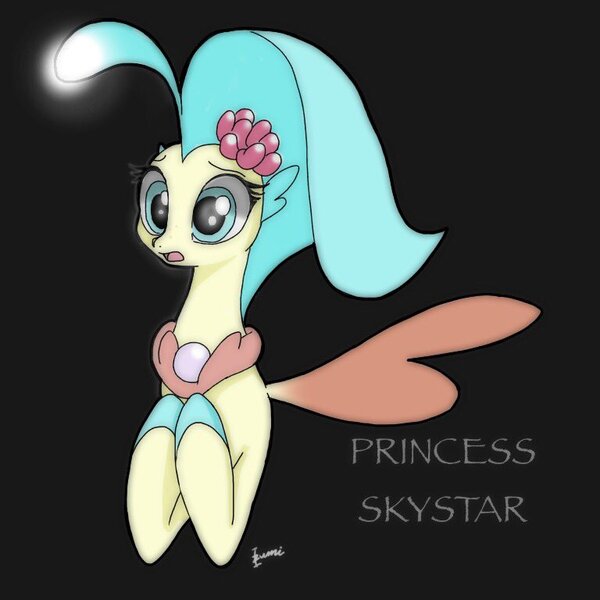 Size: 768x768 | Tagged: artist:zoomiso, black background, derpibooru import, female, looking at you, my little pony: the movie, princess skystar, safe, seapony (g4), simple background, solo