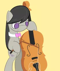 Size: 750x896 | Tagged: safe, artist:erthilo, derpibooru import, octavia melody, earth pony, pony, ask octavia, ask, bipedal, bow (instrument), broken, cello, cello bow, female, mare, musical instrument, no pupils, solo, tumblr