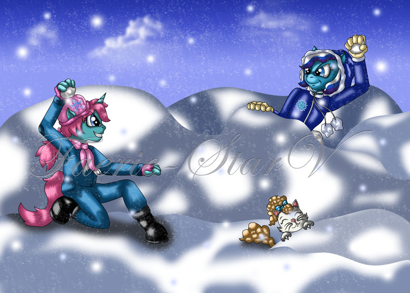 Size: 6961x4982 | Tagged: absurd resolution, anthro, artist:faerie-starv, artist:javierzhx, cat, derpibooru import, g3, g4, little pretty, safe, snow, snowcatcher, snowflake (g3), snowy fur