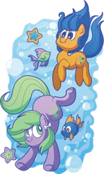 Size: 600x999 | Tagged: artist:xkappax, bubble, bubbles (g1), derpibooru import, fish, g1, g1 to g4, generation leap, safe, seashell (g1), simple background, star (coat marking), starfish, swimming, transparent background, underwater