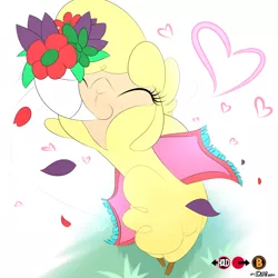 Size: 2500x2500 | Tagged: alpaca, artist:dshou, bouquet, community related, cute, derpibooru import, eyes closed, female, flower, menace, pacabetes, paprika paca, safe, smiling, solo, them's fightin' herds