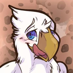 Size: 512x512 | Tagged: safe, artist:apes, derpibooru import, oc, oc:der, unofficial characters only, gryphon, blushing, bust, cookie, food, licking, licking lips, male, portrait, solo, that griffon sure "der"s love cookies, tongue out