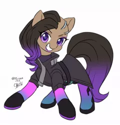 Size: 1004x1046 | Tagged: safe, artist:shusu, derpibooru import, ponified, earth pony, pony, clothes, female, looking at you, mare, overwatch, simple background, solo, sombra (overwatch), white background