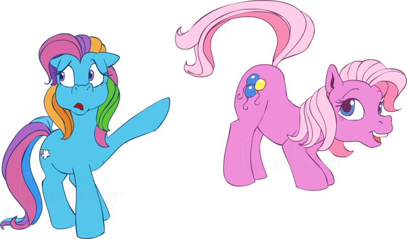 Size: 1609x947 | Tagged: artist:colossalstinker, derpibooru import, pinkie pie (g3), rainbow dash (g3), safe, simple background, transparent background