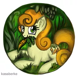 Size: 425x425 | Tagged: artist:kassberke, carrot, carrot in mouth, carrot top, carrot top's garden, derpibooru import, ear fluff, food, golden harvest, grass, safe, solo