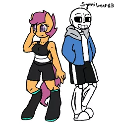 Size: 734x764 | Tagged: anthro, artist:synnibear03, comic:ponytale, derpibooru import, duo, oc, oc:ponytale scootaloo, safe, sans (undertale), scootaloo, undertale