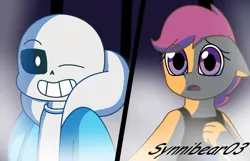 Size: 1023x660 | Tagged: anthro, artist:synnibear03, comic:ponytale, derpibooru import, oc, oc:ponytale scootaloo, safe, sans (undertale), scootaloo, undertale