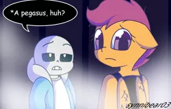 Size: 1248x793 | Tagged: anthro, artist:synnibear03, comic:ponytale, derpibooru import, duo, oc, oc:ponytale scootaloo, safe, sans (undertale), scootaloo, undertale