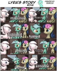 Size: 3929x4904 | Tagged: 3d, artist:goatcanon, bon bon, comic, comic:lyra's story, derpibooru import, dialogue, double diamond, equal cutie mark, equal town, lyra heartstrings, our town, safe, source filmmaker, starlight's village, sweetie drops