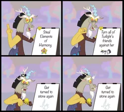 Size: 3242x2921 | Tagged: safe, artist:aleximusprime, derpibooru import, discord, twilight sparkle, draconequus, pony, unicorn, the return of harmony, comic, despicable me, female, gru's plan, looking at you, male, mare, meme, reference