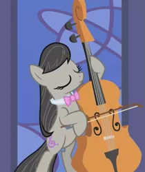 Size: 507x603 | Tagged: safe, derpibooru import, screencap, octavia melody, earth pony, pony, the best night ever, bipedal, bow (instrument), cello, cello bow, cropped, eyes closed, musical instrument, solo