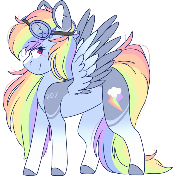Size: 2048x2048 | Tagged: safe, artist:cinnamontee, derpibooru import, rainbow dash, pegasus, pony, 20% cooler, alternate design, goggles, high res, simple background, smiling, solo, transparent background, two toned wings, wings