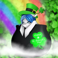 Size: 1800x1803 | Tagged: safe, artist:ggchristian, derpibooru import, oc, oc:gg christian, earth pony, pony, female, hat, holiday, mare, pot of gold, saint patrick's day, solo