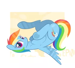 Size: 3449x3101 | Tagged: safe, artist:b-epon, derpibooru import, rainbow dash, pegasus, pony, ass up, butt, female, frog (hoof), looking at you, mare, on back, plot, smiling, solo, spread wings, underhoof, wings