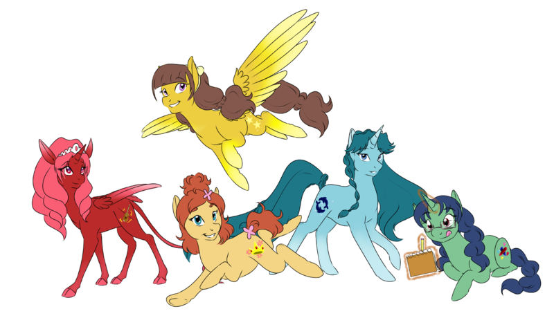 Size: 1500x863 | Tagged: safe, artist:kourabiedes, derpibooru import, ponified, alicorn, earth pony, pegasus, pony, unicorn, akagi towa, amanogawa kirara, go! princess precure, haruno haruka, kaido minami, nanase yui, simple background, transparent background