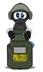 Size: 1536x2560 | Tagged: safe, artist:xphil1998, derpibooru import, oc, oc:trigger hooves, unofficial characters only, earth pony, pony, blitz (r6s), clothes, crossover, helmet, police, rainbow six siege, shield, simple background, solo, transparent background, uniform