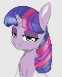 Size: 689x849 | Tagged: safe, artist:tre, derpibooru import, twilight sparkle, twilight sparkle (alicorn), alicorn, pony, bust, female, looking at you, mare, simple background, smiling, solo, white background