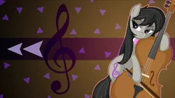 Size: 3840x2160 | Tagged: safe, artist:alexpony, artist:laszlvfx, derpibooru import, edit, octavia melody, earth pony, pony, bow (instrument), cello, cello bow, female, mare, musical instrument, necktie, request, solo, wallpaper, wallpaper edit