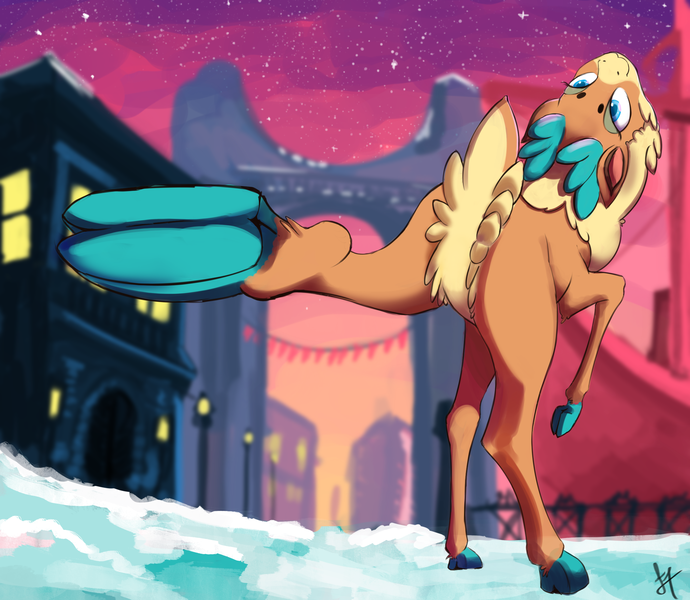 Size: 2300x2000 | Tagged: safe, artist:gab0o0, derpibooru import, velvet reindeer, deer, reindeer, them's fightin' herds, community related, looking back, solo, underhoof